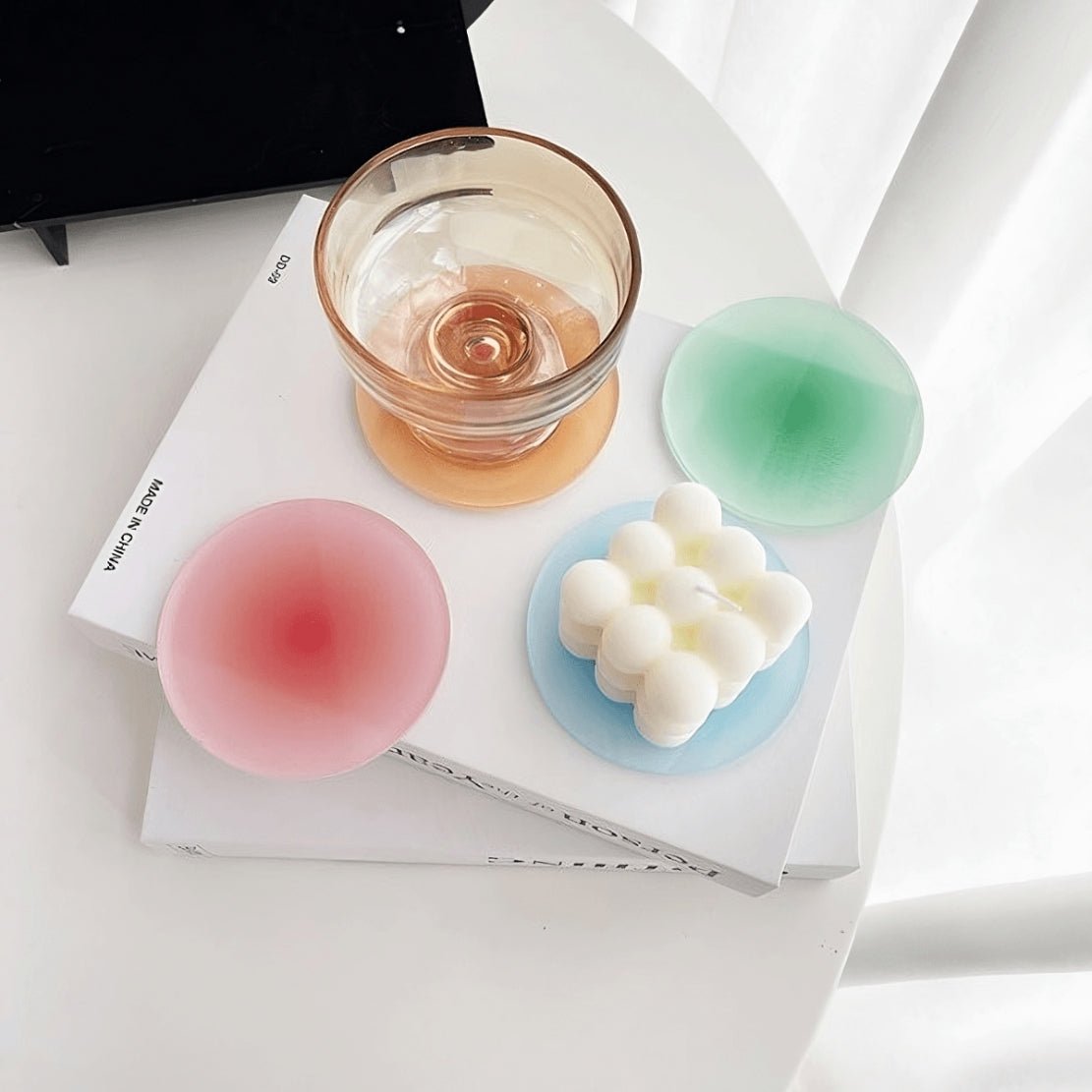 Gradient colourful circle acrylic cup coasters