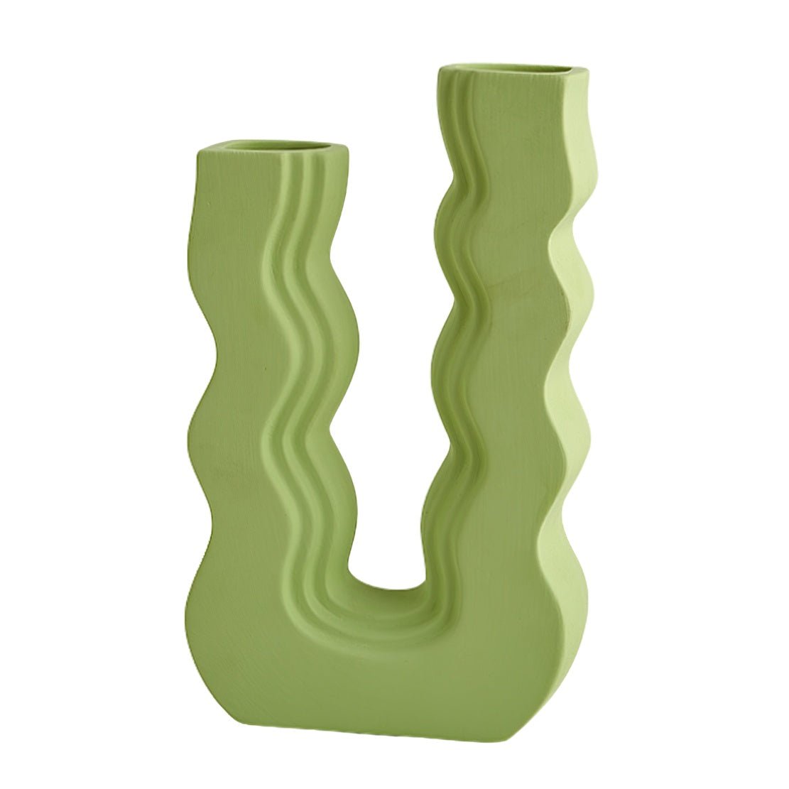 Green, ceramic wiggle shape U vase