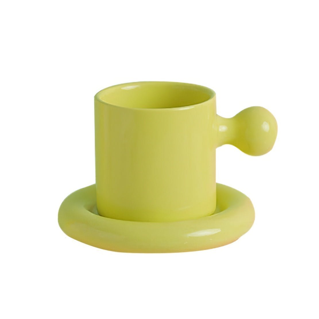 Green Shrek Ear Mug, ceramic knob handle mug with saucer.
