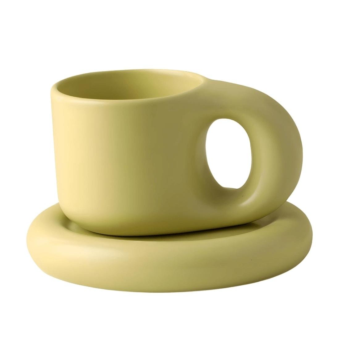 Green chunky ceramic mug and saucer