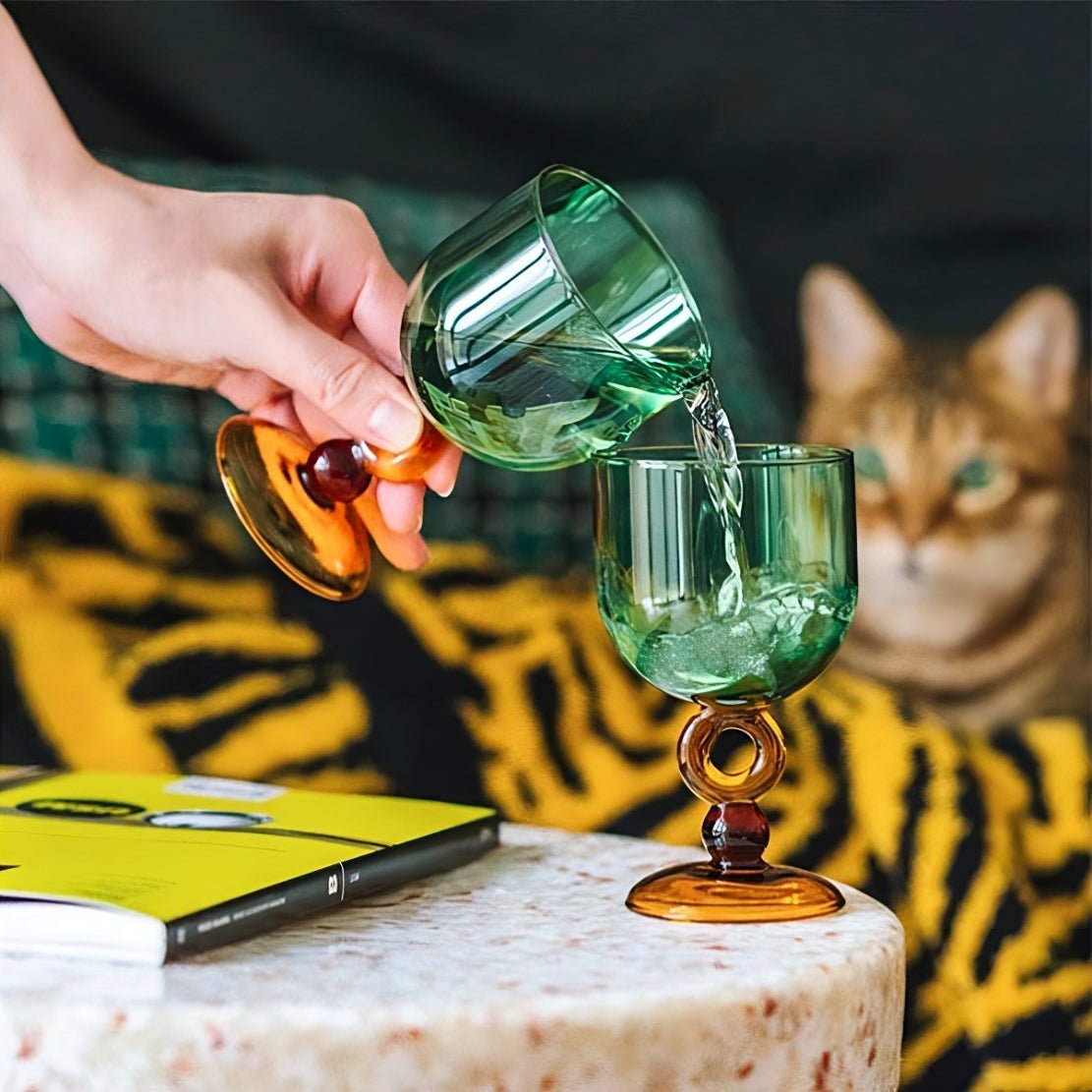 Green & amber drinkware wine glass