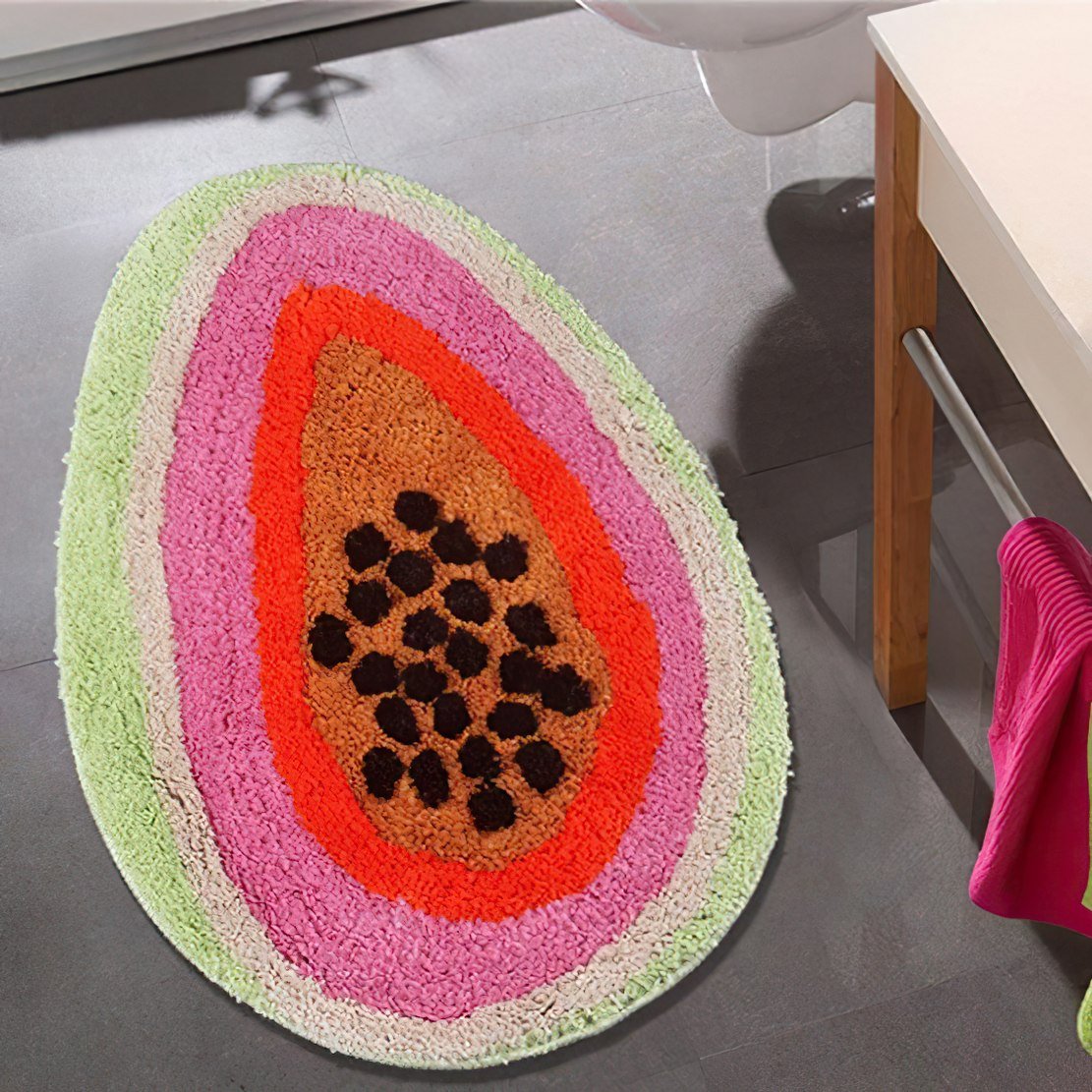 Green, pink & brown passhionfruit bath mat