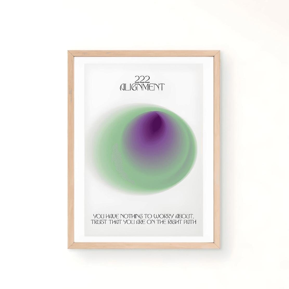 Angel number 222 poster, green purple aura orb art print