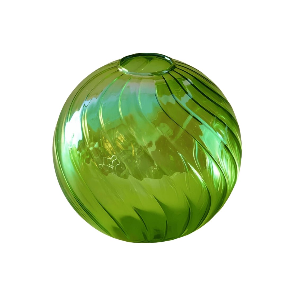 Green, shiny ball glass vase