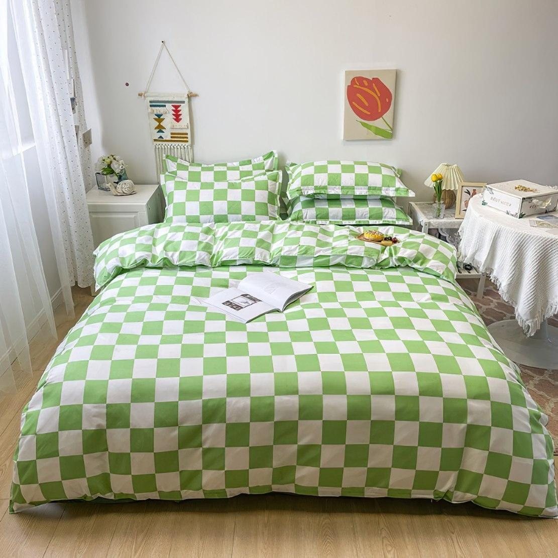 Green white checkerboard bedding set