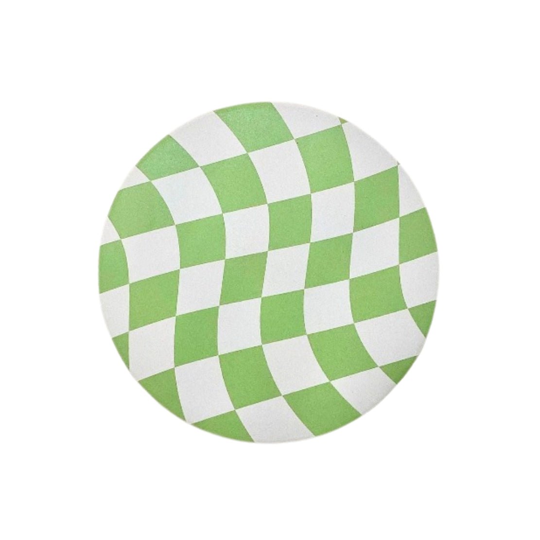 Green & white checkered pattern round cup coaster
