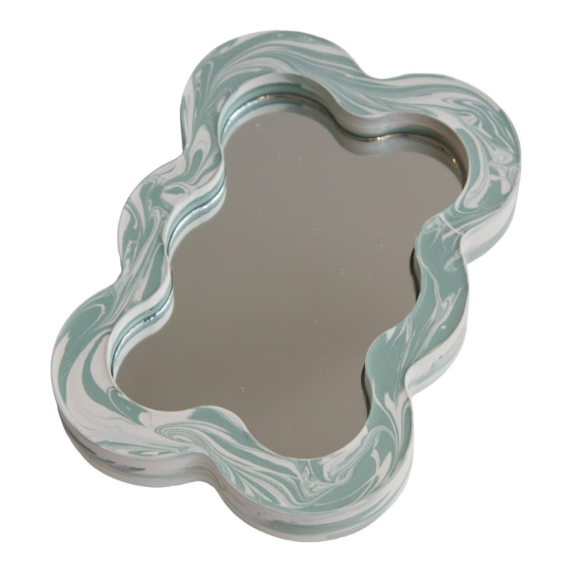 Green & white marble wiggle frame decorative mirror