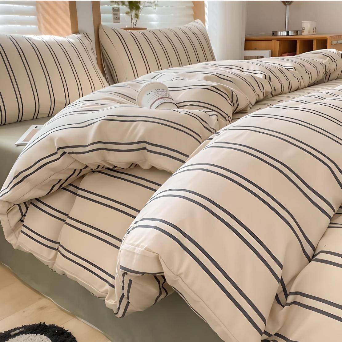 Green & white nordic stripe bedding set