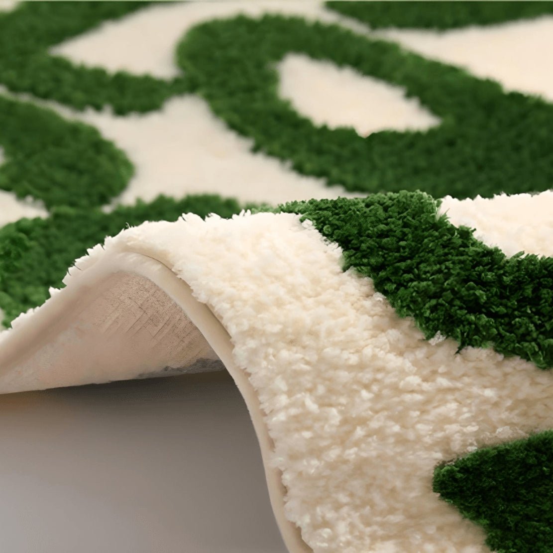 Green & white textile closeup image rug