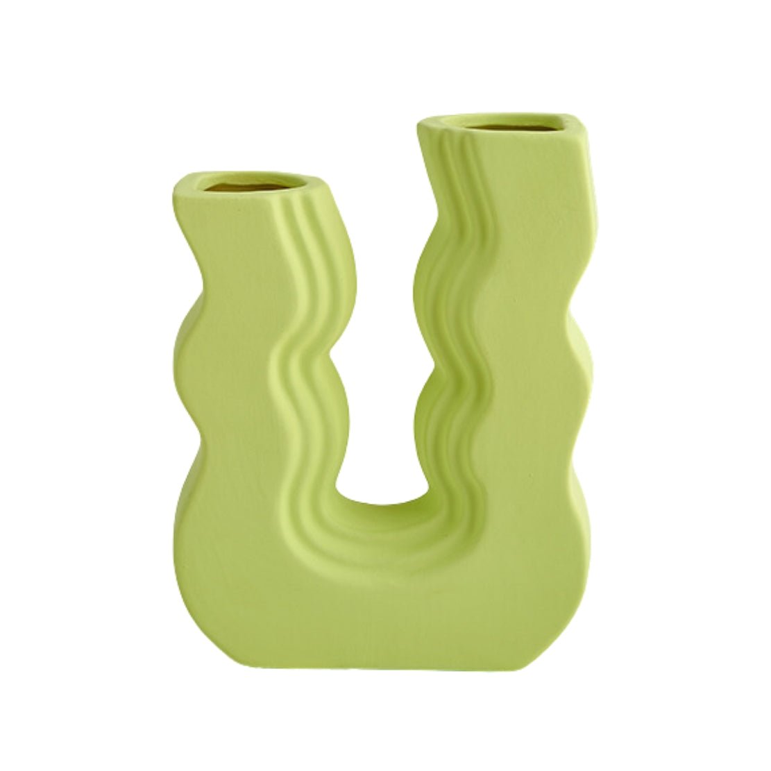 Green, ceramic, wiggle U shaped vase