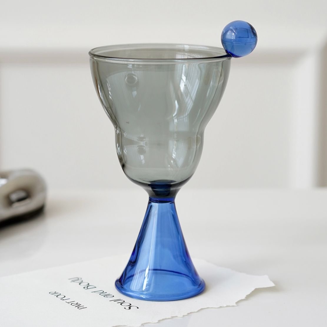 Grey & blue glass trumpet shape drinkware