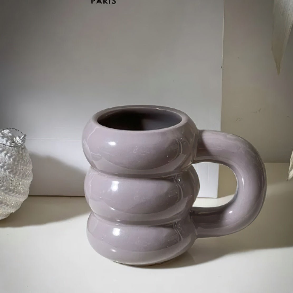 Ashy purple ceramic chunky handle bubble mug