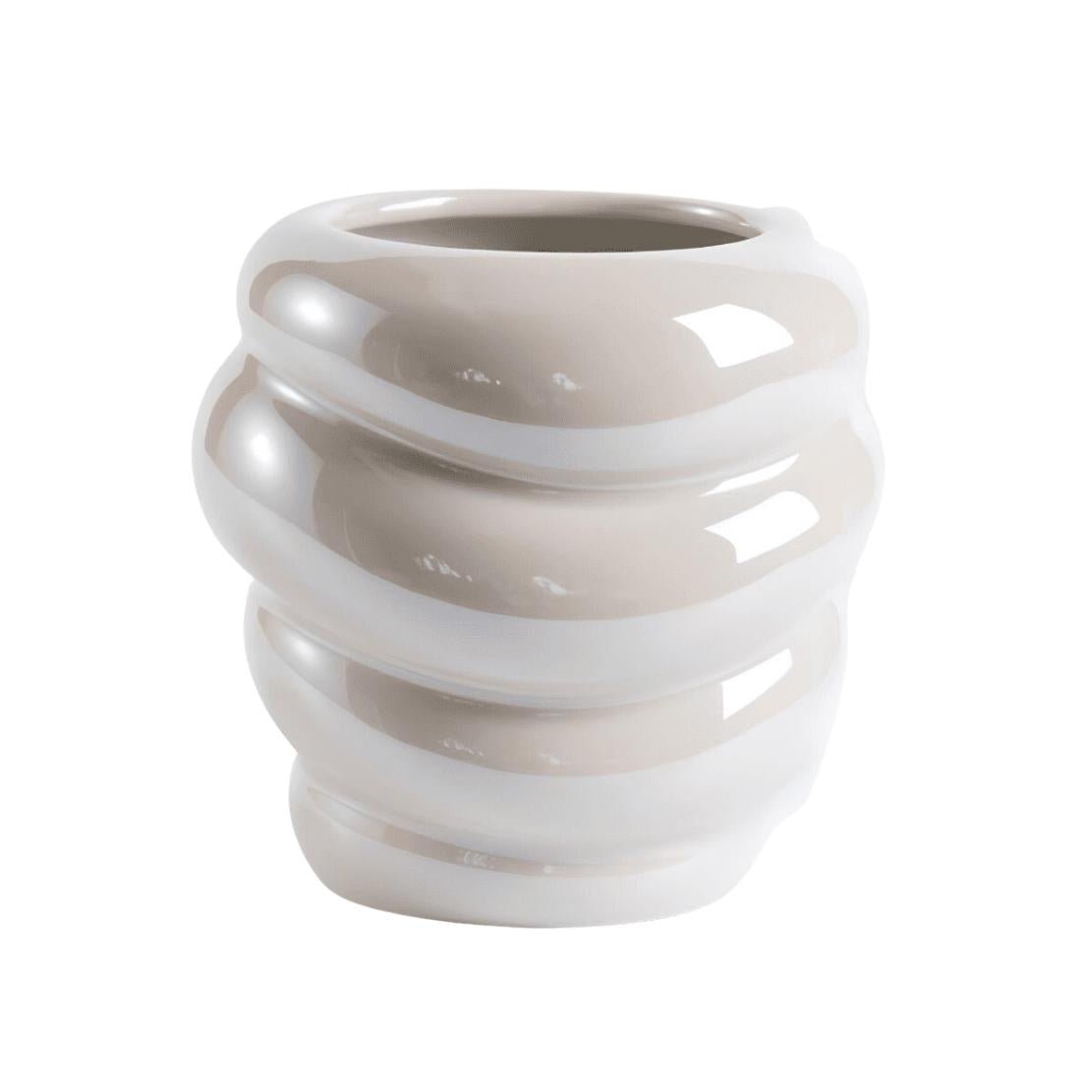 Low, grey ceramic honeycomb vase