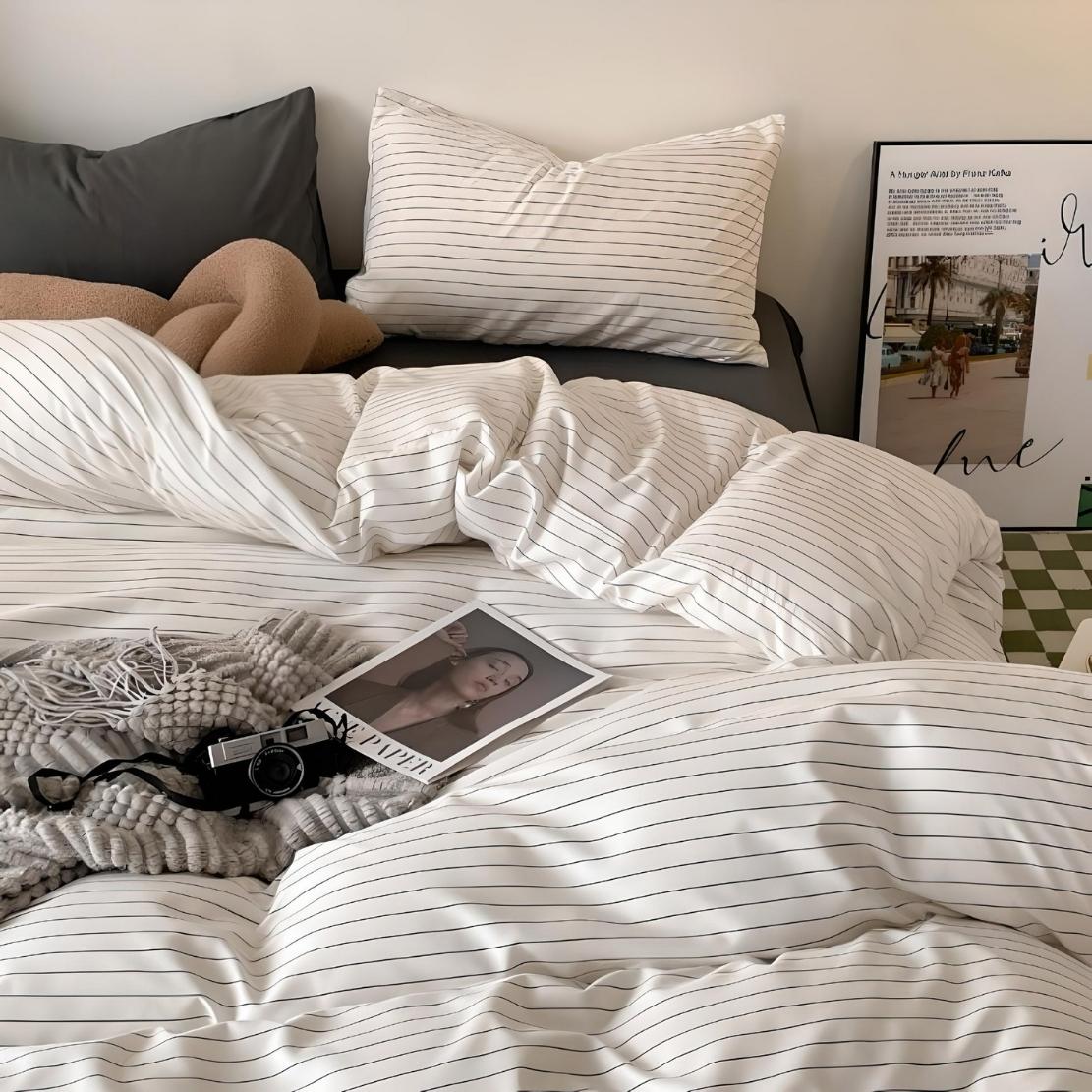 Grey & white modern stripe bedding set