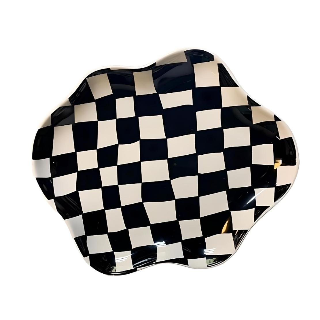 Irrgular ceramic black white checkered plate