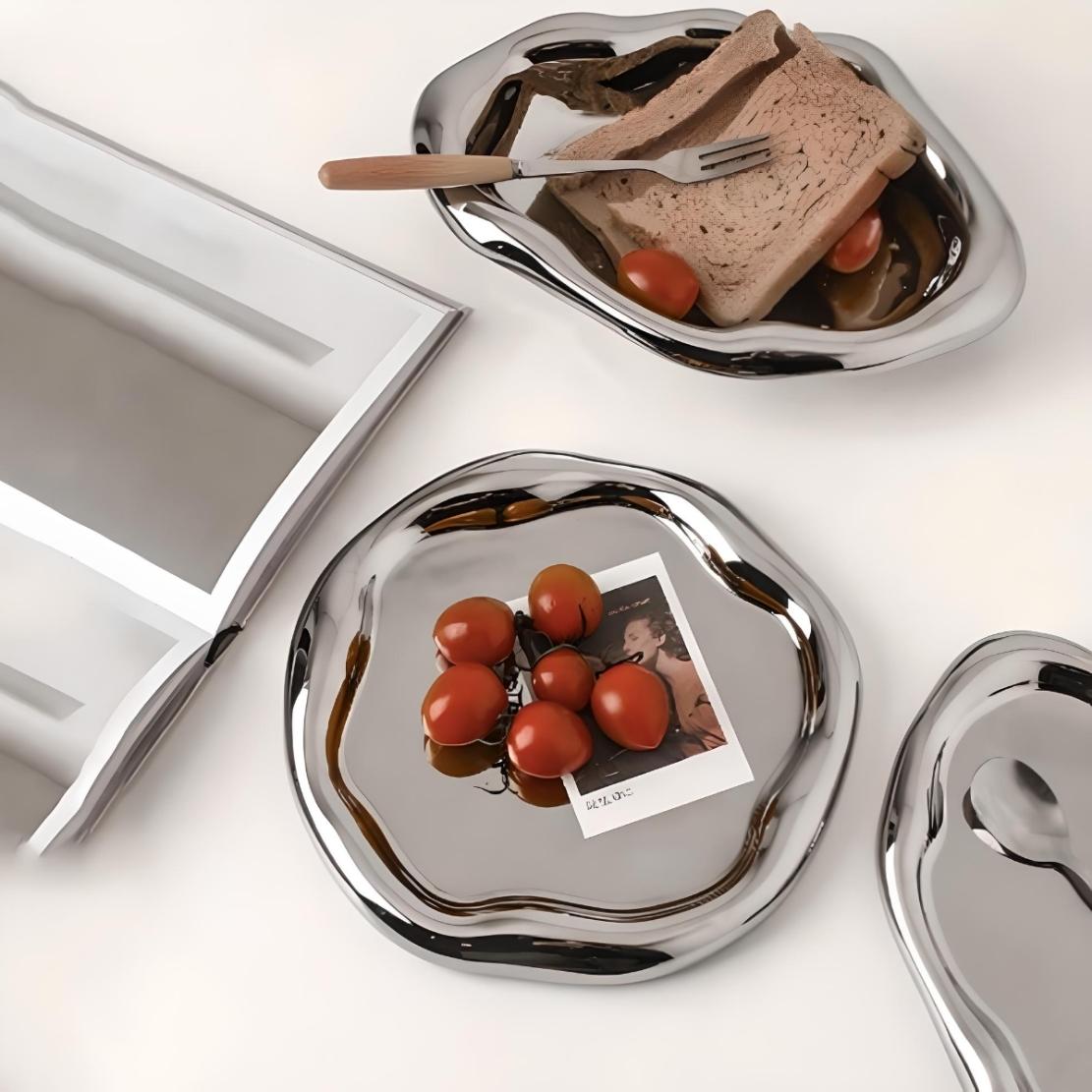 Irregular silver ceramic food tray dish