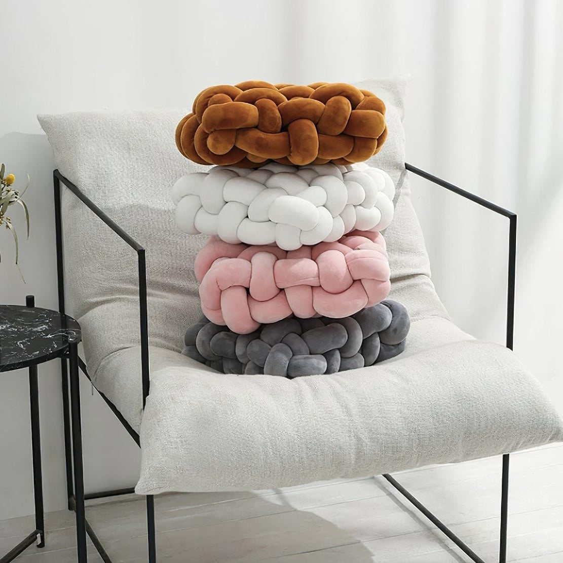Woven, plush, knot chair cushions