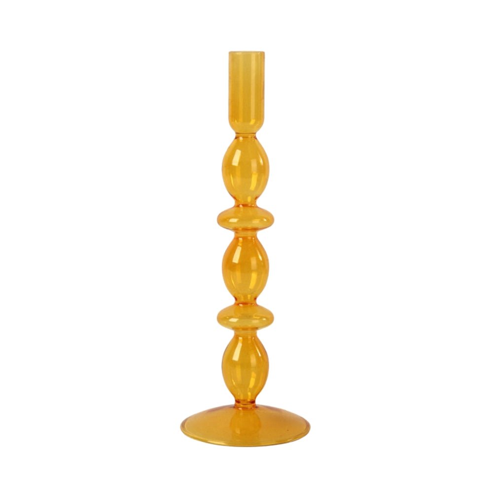 Orange glass layered bubble candlestick holder