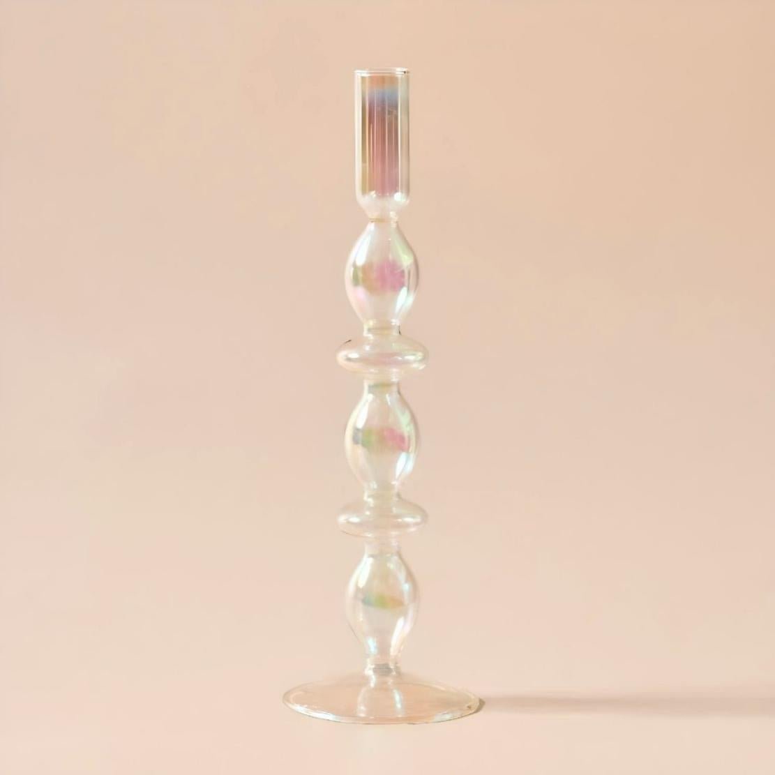 Layered ball shiny glass candlestick holder