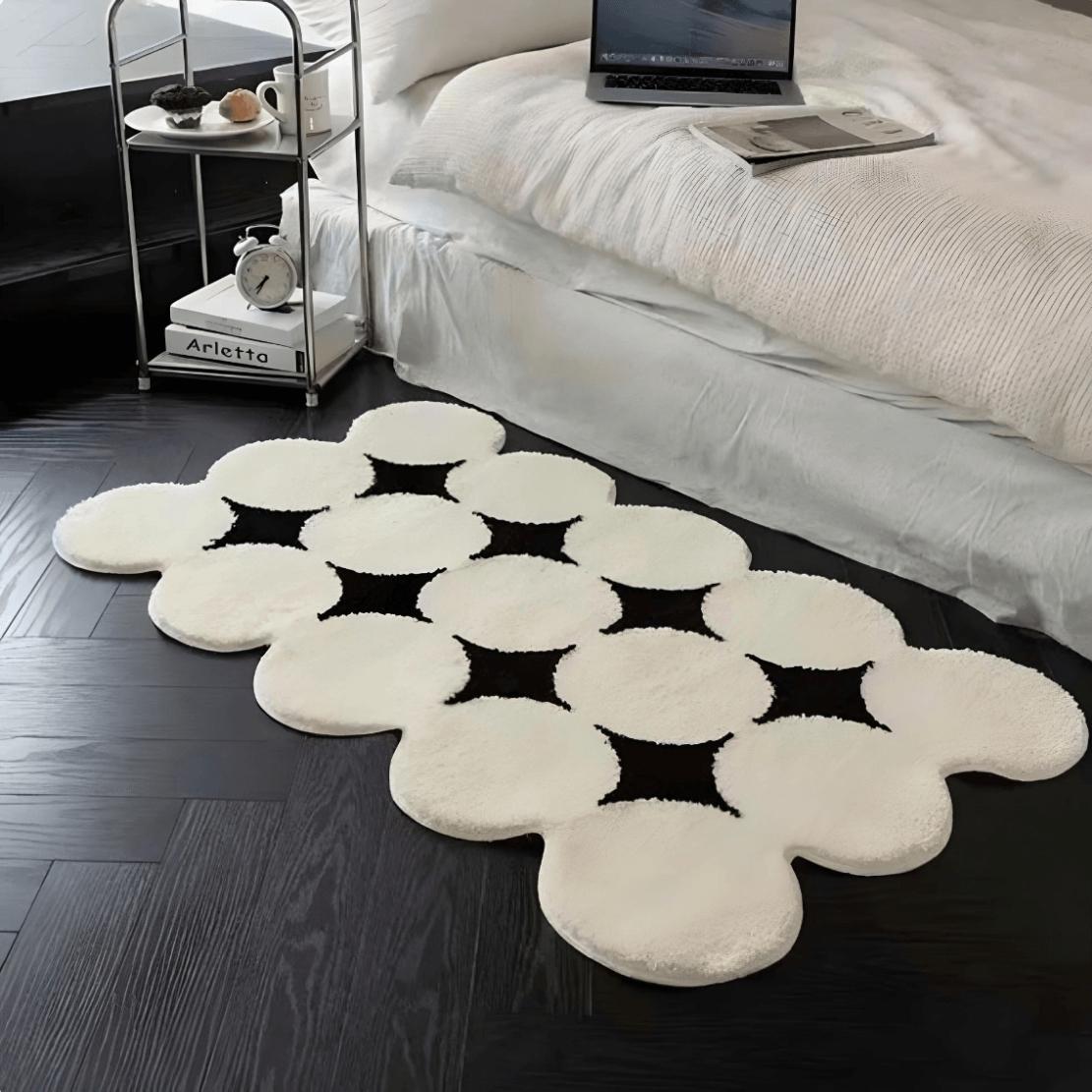 Modern abstract black white dot bedside floor rug