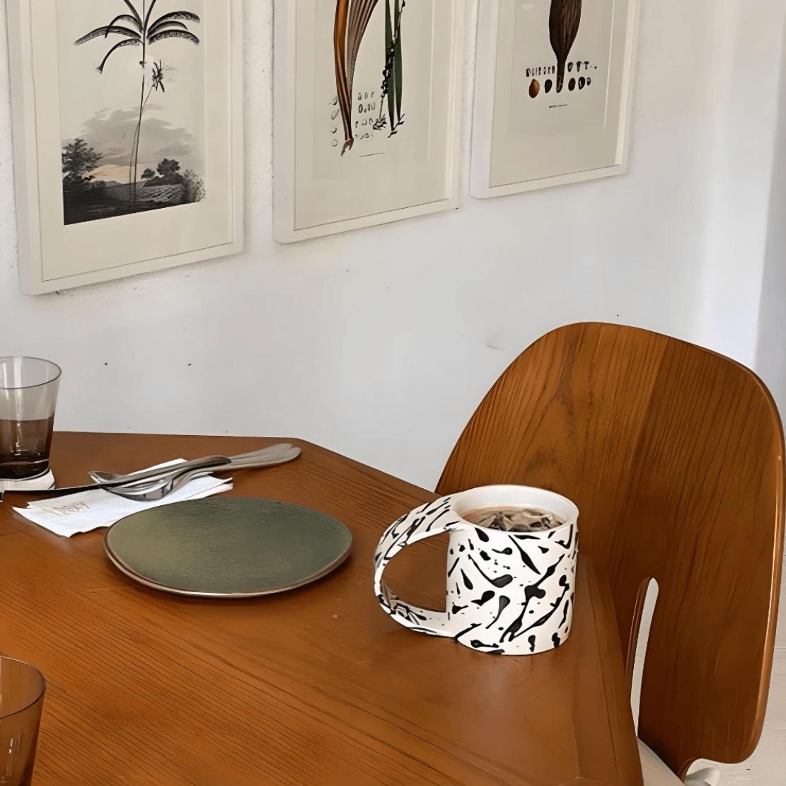 Modern tableware large flat handle ceramic splash ink coffee mug