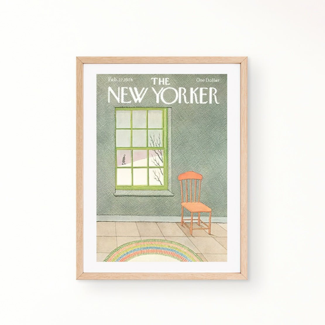 The New Yorker vintage cover poster green room with window and chair