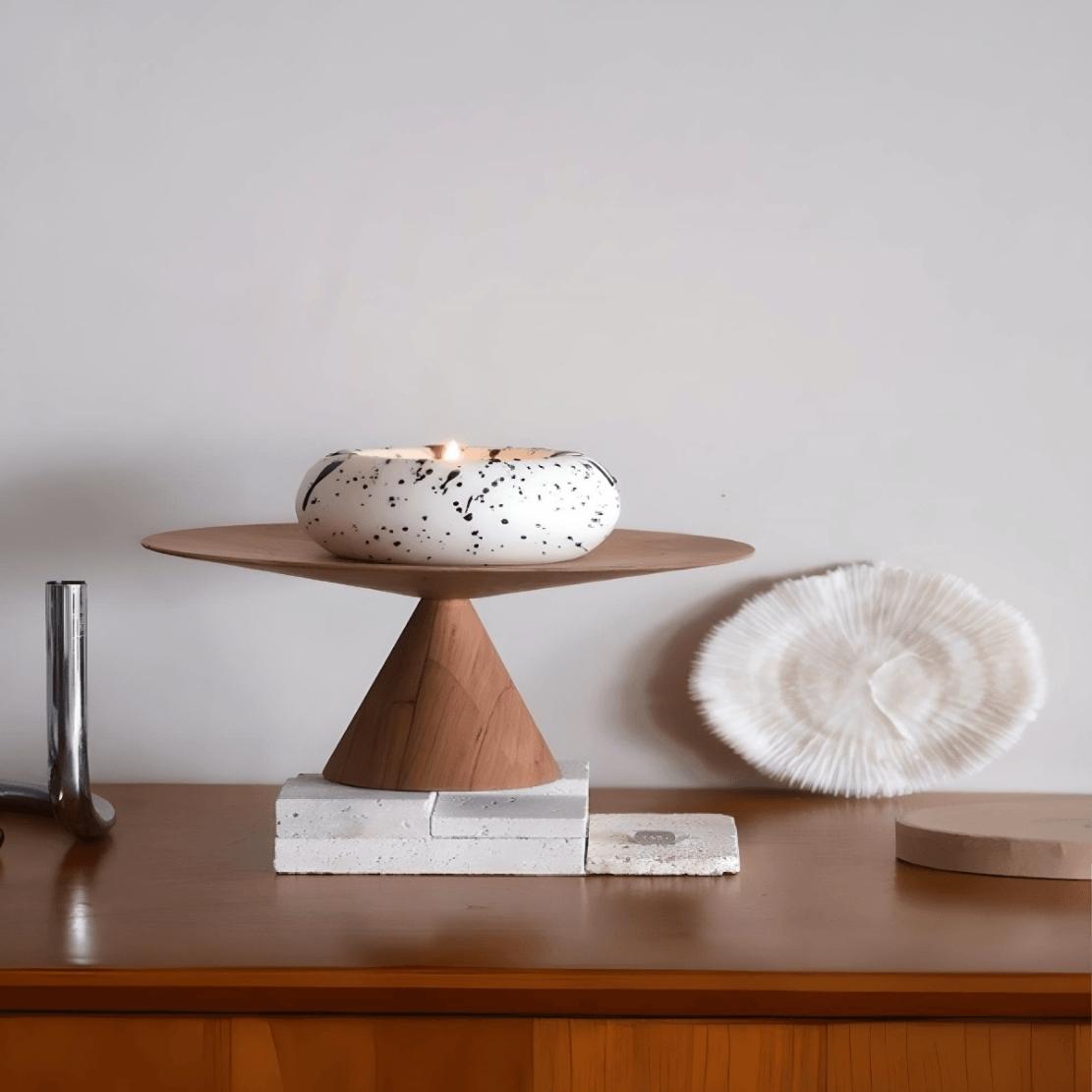 Nordic decor elevated circle wood tray with candle