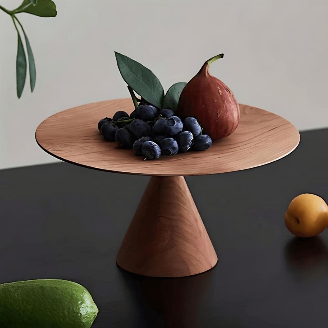 Round elevated wood tray with fruits