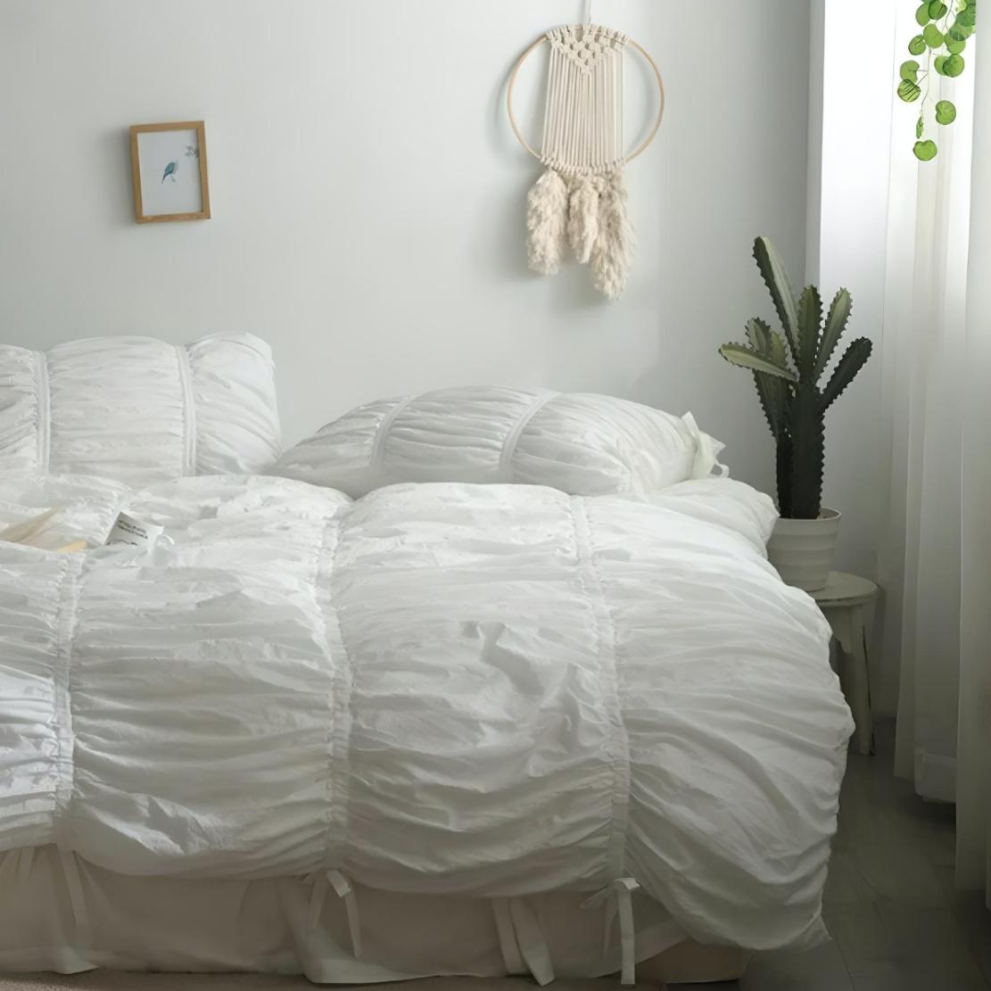 Nordic bedroom with white dreamy bedding set