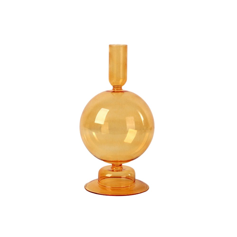 Orange ball glass candlestick holder