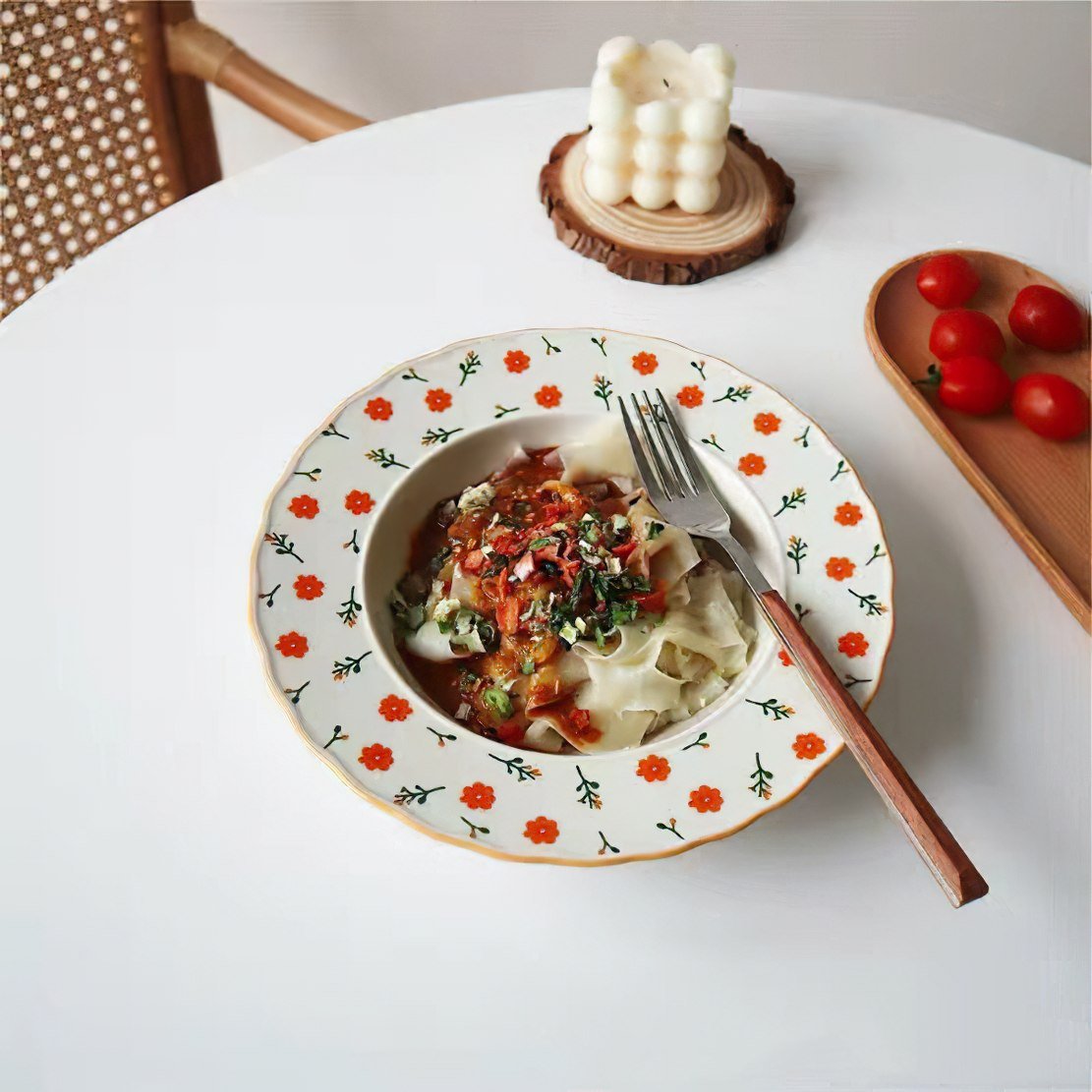 Cute, red flowers porcelain ceramic food bowl