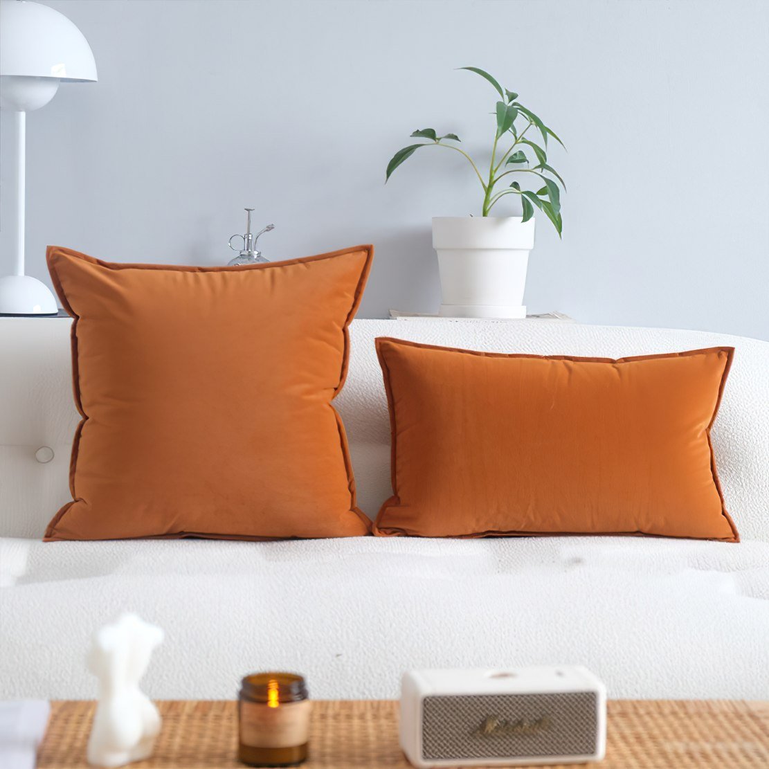 Rusty orange square and rectangular decorative sofa throw pillows