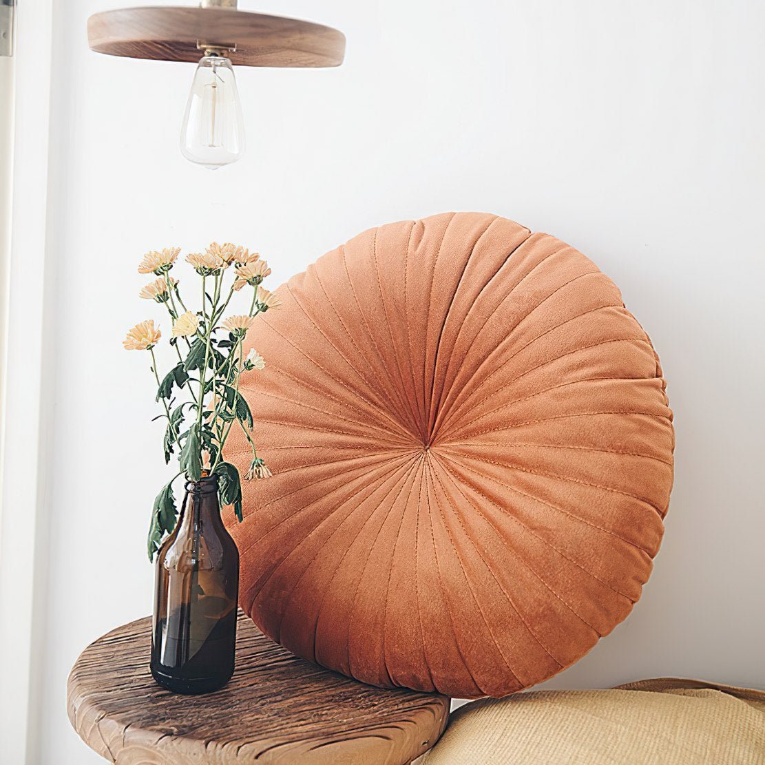Orange, velvet round pumpkin decorative cushion