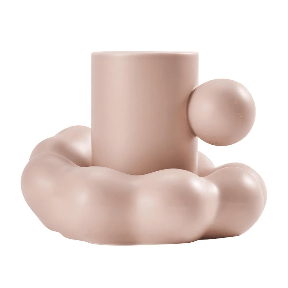 Pink ball handle mug with cloud saucer