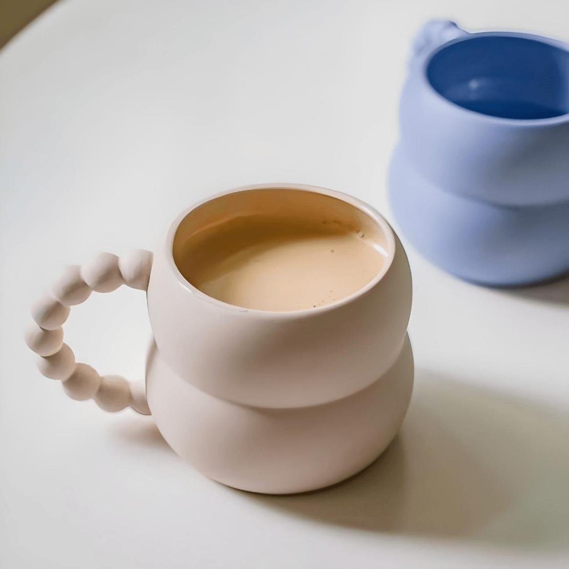 Pink & blue bubble ceramic pearl handle coffee mugs