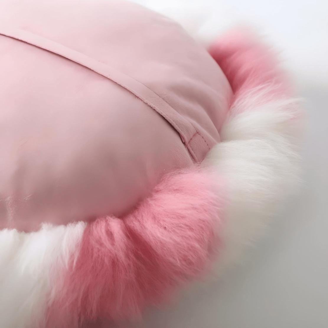 Pink white fluffy pillow back side