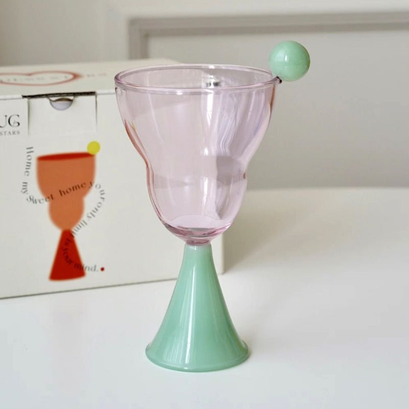Pink & green glass trumpet shaped drinkware