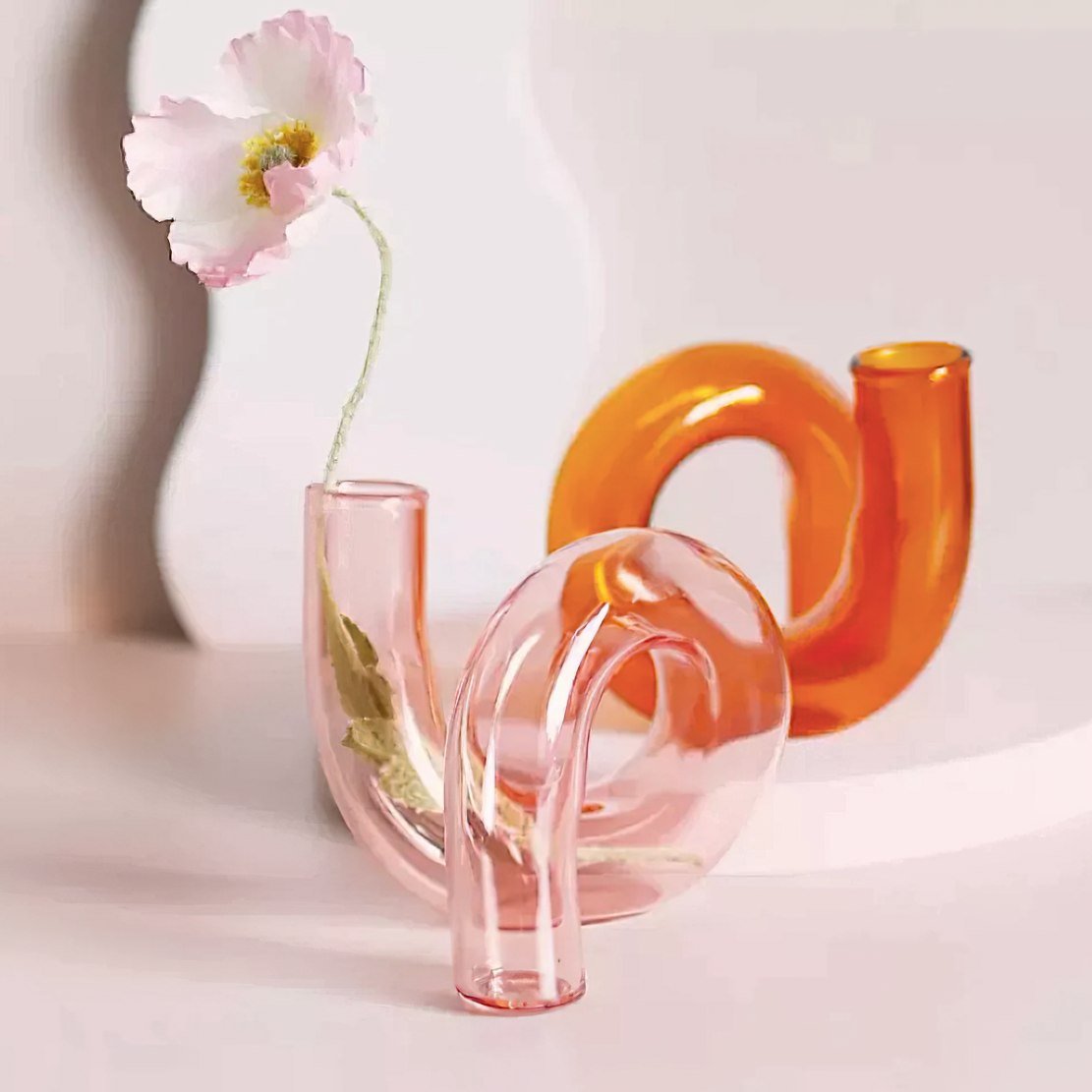 Pink & orange glass twist flower vase