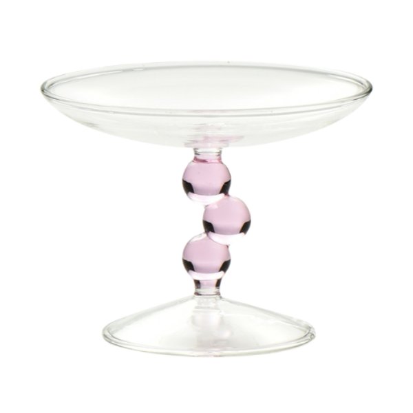 Elevated pink glass pearl stem tray
