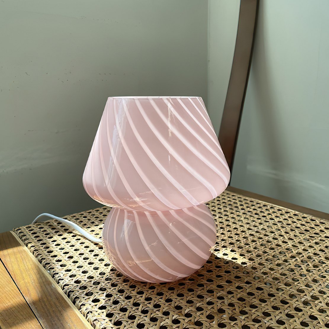 Pink spiral stripe glass mushroom lamp