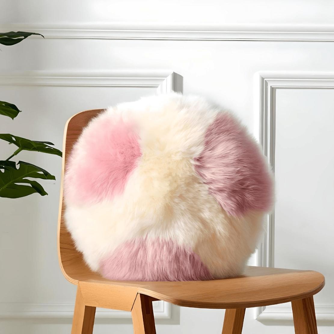 White pink fluffy dot round cushion