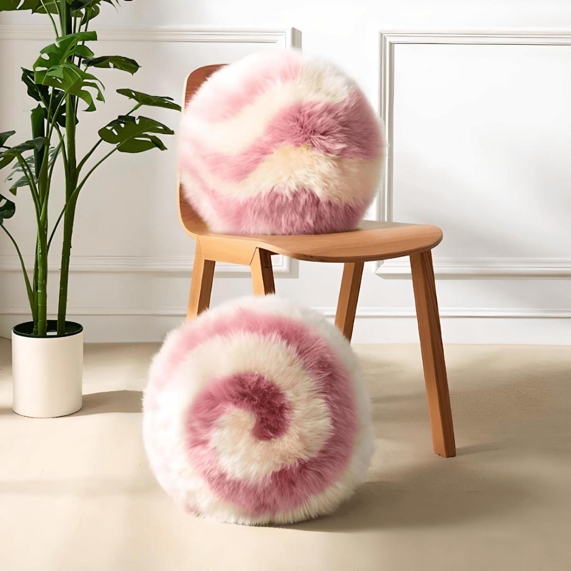 Pink white fluffy ball throw pillows