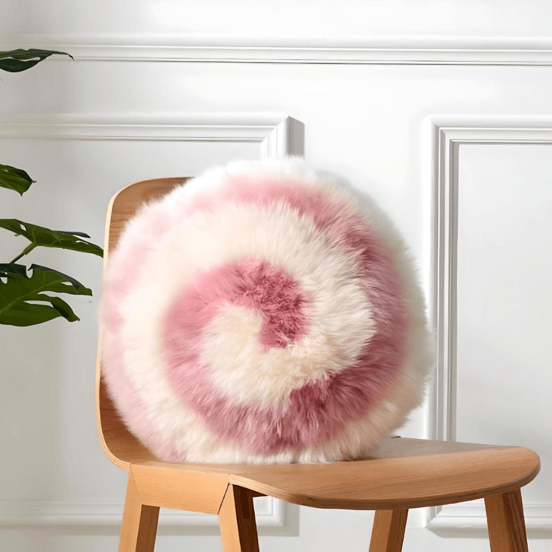 White pink swirl fluffy round cushion