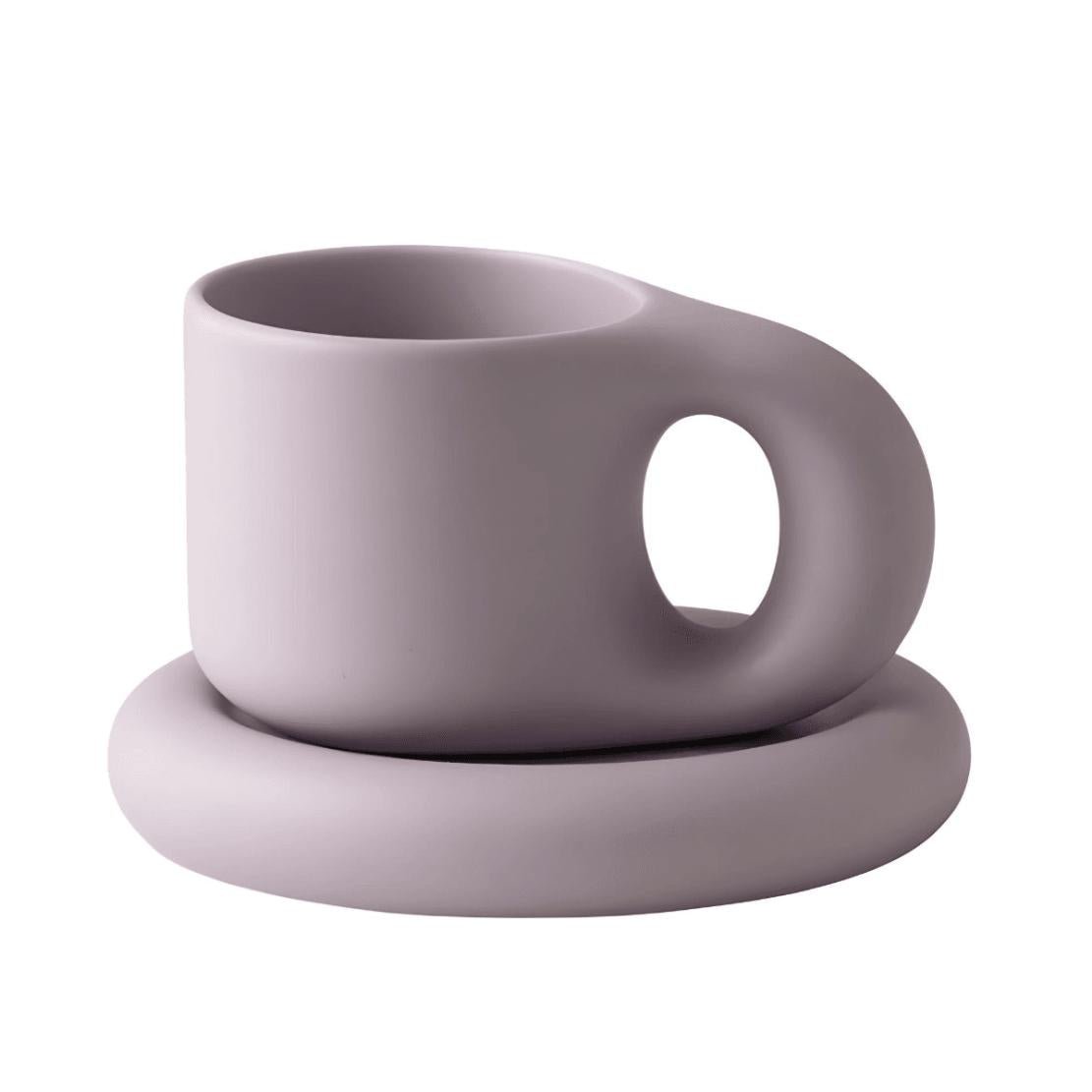 Purple chunky ceramic mug and saucer