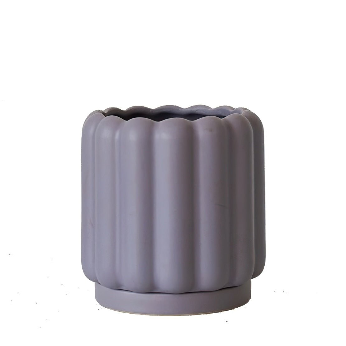Purple, ceramic picket fence flowerpot vase