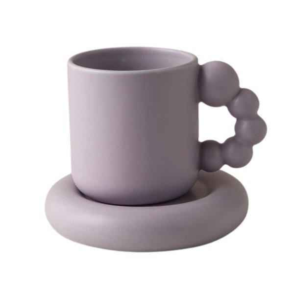 Purple pearl handle mug with matching saucer