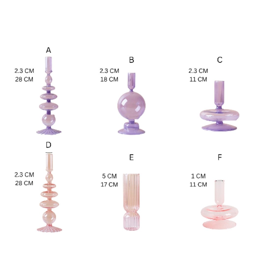 Purple & pink geometric layered glass ball candlestick holders / Styles & sizes