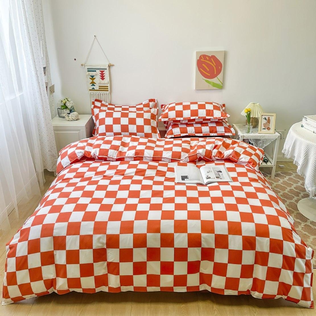Red white checkerboard bedding set