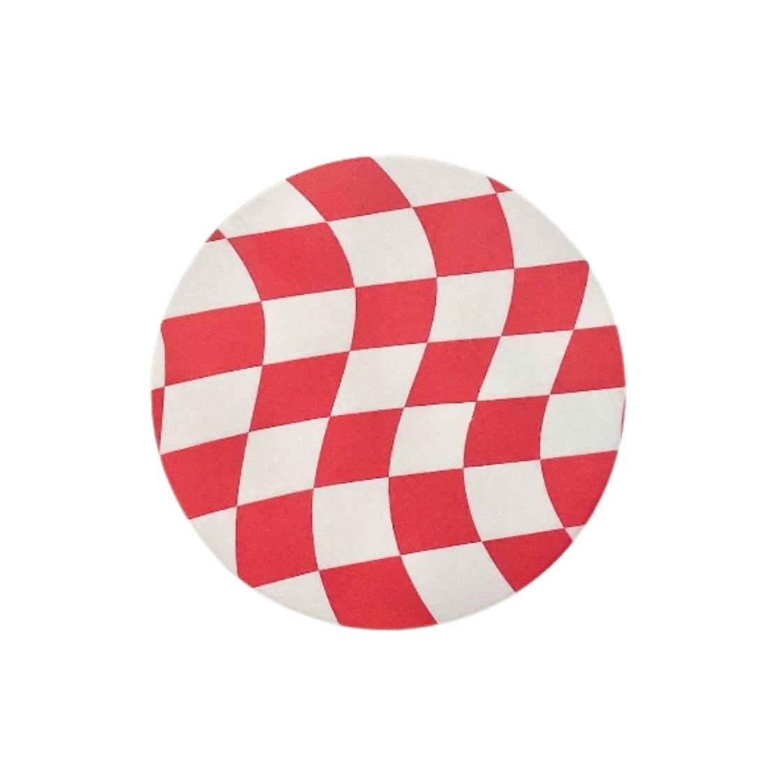 Red & white checkered pattern round cup coaster