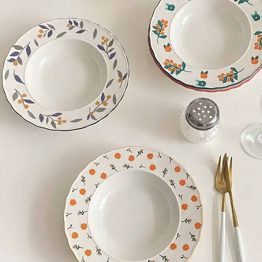 Romantic floral porcelain white food tableware bowls